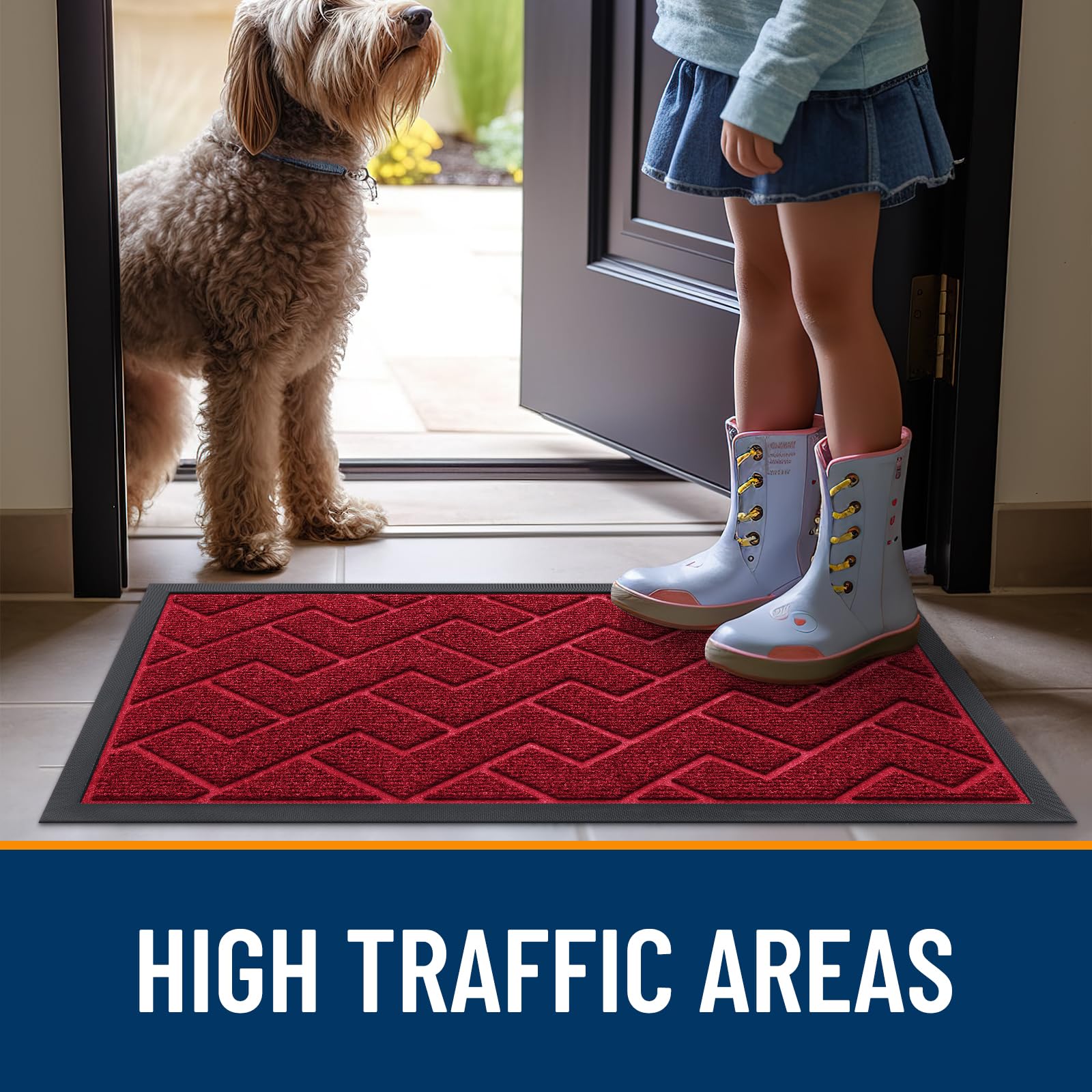 OLANLY Front Door Mat Outside 59x23, All-Season Absorbent Rubber Doormat