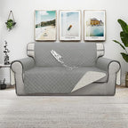 ISSUNTEX Double Protection 100% Waterproof Loveseat Sofa Covers for Living Room, Couch Covers for 2 Cushion Couch Sofa, Reversible Furniture Protector Sofa Cover for Dogs (Loveseat, Light Gray/Ivory)
