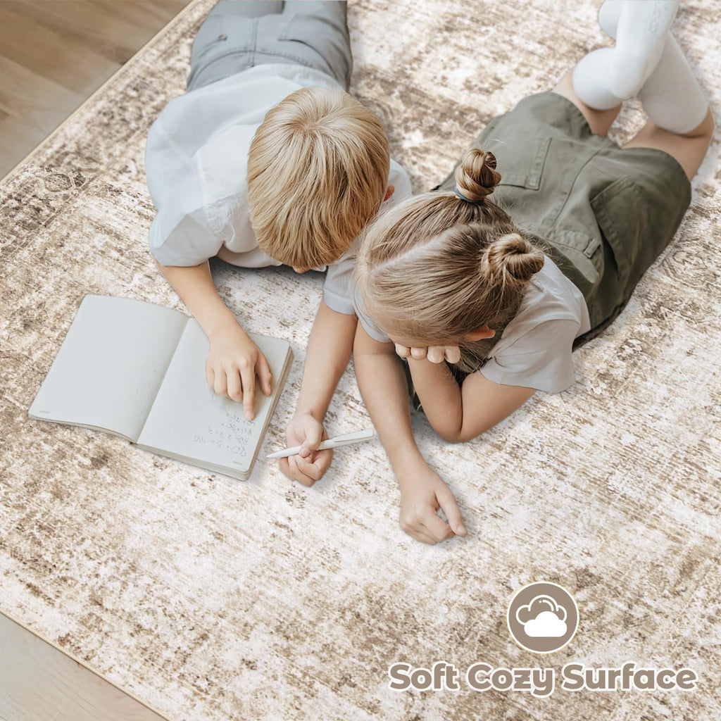 VECARF Runner Rug 2x6 Washable Rug, Vintage Boho Medallion Hallway Runner Non-Slip Soft Low Pile Distressed Floor Carpet Retro Doormat for Kitchen Bedroom Laundry Entryway Bathroom (Brown, 2'x6')
