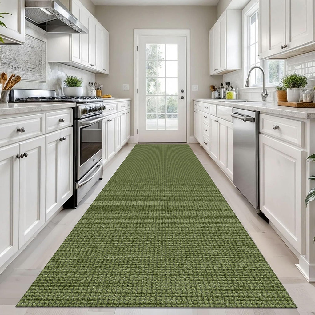 KOZYFLY Long Runners for Hallways 3x12 ft Washable Kitchen Runner Non Slip Rubber Backed Hallway Rugs Cotton Entryway Runner Rug Floor Carpet for Indoor Hall, Kitchen, Olive Green/Earthy Green