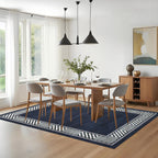 GarveeHome Bordered Bedroom Rugs 5x7 Ultra-Soft Indoor Carpet, Non-Slip Modern Geometric Living Room Rug, Stain-Resistant Neutral Accent Floor Cover for Dining Room, Nursery, Office, Navy Blue