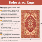 SERISSA Area Rug 3x5 Boho Rugs for Bedroom, Washable Non-Slip Living Room Rug, Ultra Soft Print Distressed Vintage Red Rug Low-Pile Throw Carpet for Entry Kitchen Bedroom Nursery Dorm Decor
