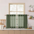 Nanspring Olive Green Cafe Linen Curtains 24 Inch Length 2 Panels Semi Sheer Mini Curtains for Small Window Kitchen Back Tab Rod Pocket Short Sheer Bathroom Curtain 36x24 Inches
