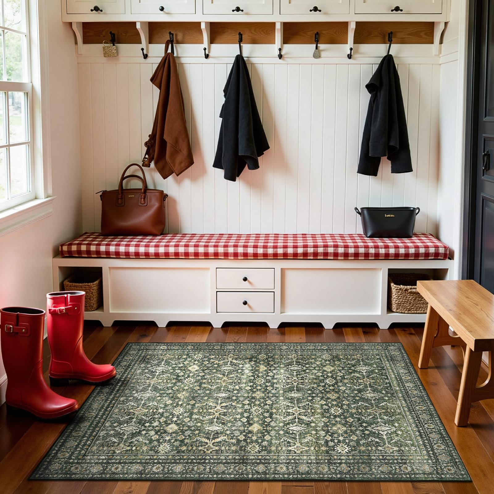 4x6 Area Rugs for Entryway, Green Washable Non-Slip Area Rug for Kitchen