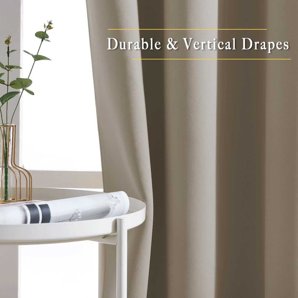 NICETOWN Blackout Taupe Curtains 84 inches Long, Grommet Room Darkening Thermal Insulated Sound Dampening Window Treatments for Bedroom/Home Office, 2 Panels, W46 x L84