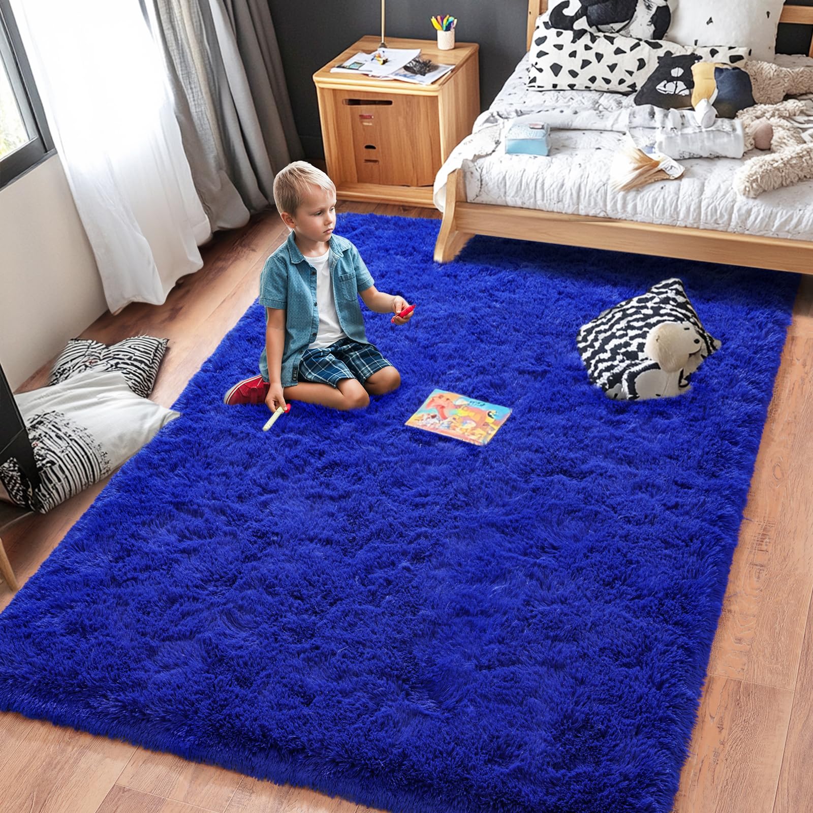 Quntue Rugs for Living Room 6x9, Soft Shaggy Modern Shag Area Rug for Bedroom, Upgrade Non-Slip Plush Fluffy Carpet for Kids Boys Girls Room Home Decor Aesthetic, Royal Blue