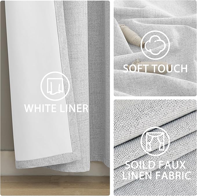 Yakamok White Linen Textured Curtains 72 Inches Long for Living Room
