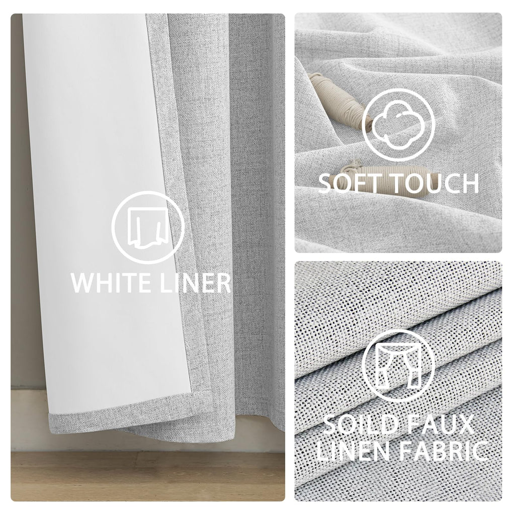 Yakamok White Linen Textured Curtains 63 Inches Long for Living Room