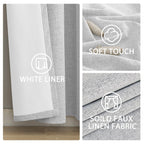 Yakamok White Linen Textured Curtains 63 Inches Long for Living Room