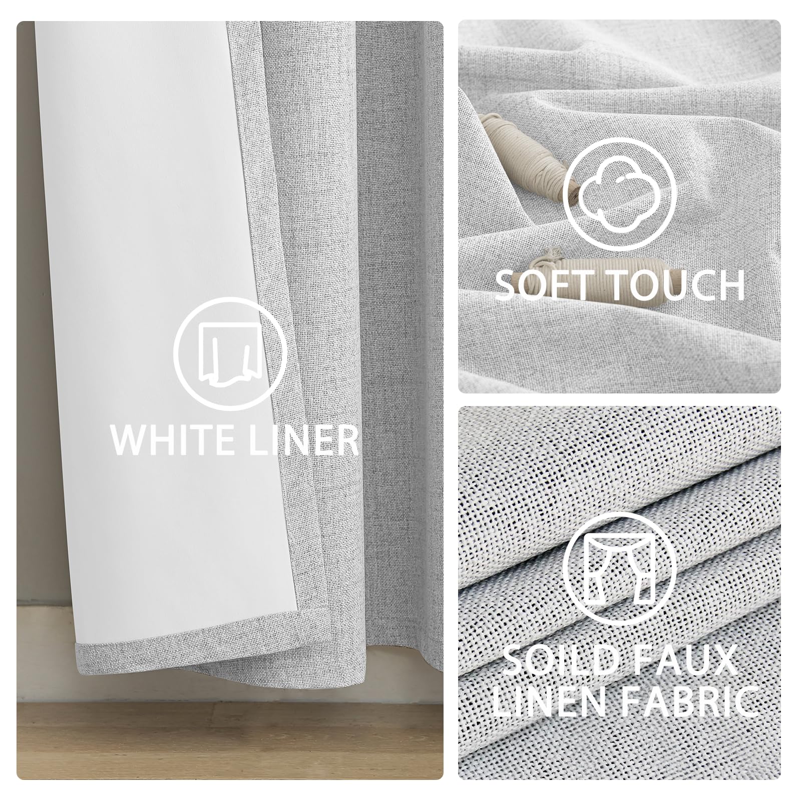 Yakamok White Linen Textured Curtains 63 Inches Long for Living Room