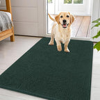 OLANLY Dog Door Mat for Muddy Paws 44x32, Absorbs Moisture and Dirt, Absorbent Non-Slip Washable Doormat, Quick Dry Chenille Mud Mat, Entry Indoor Entryway Carpet for Inside Floor, Blackish Green