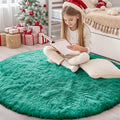 OLANLY Teal Green Round Rugs for Bedroom - Machine Washable, 4 ft Circle Area Rugs for Living Room, Soft and Fluffy Shaggy Carpet for Teen Girl and Boys, Nursery Rooms, Dorms, Home Decor Aesthetic