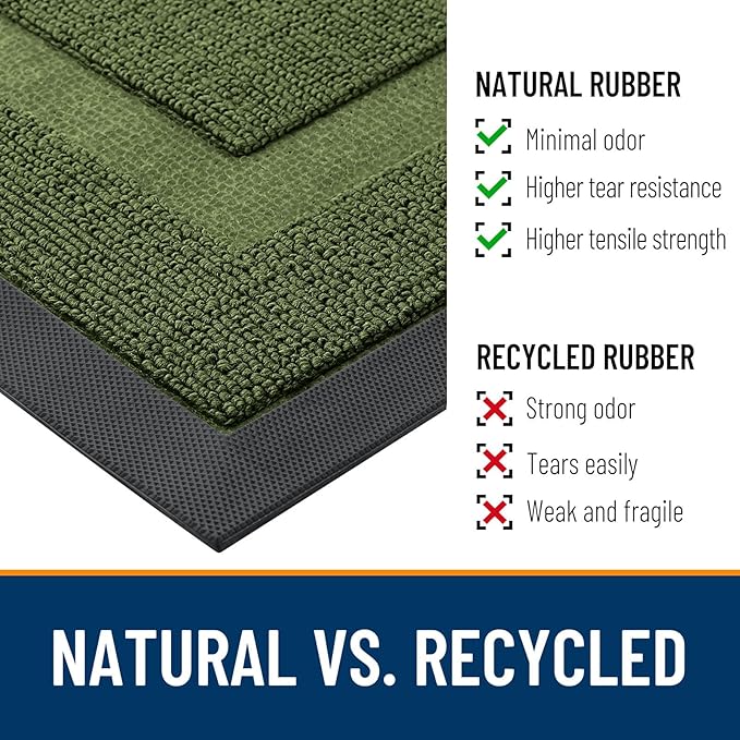 OLANLY Front Door Mat Indoor Outdoor Entrance, Waterproof All-Season, All-Weather Doormat, Sturdy Natural Rubber, Low Profile, Easy Clean Patio Porch Entryway Mat, 29.5x17, Classic Green