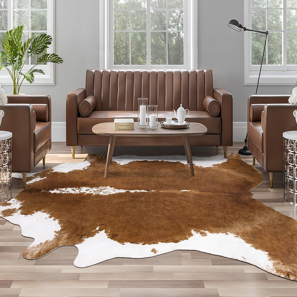 AROGAN Faux Cowhide Rug, Brown Cow Print Large Animal Area Rug, 5.2x6.2 Ft