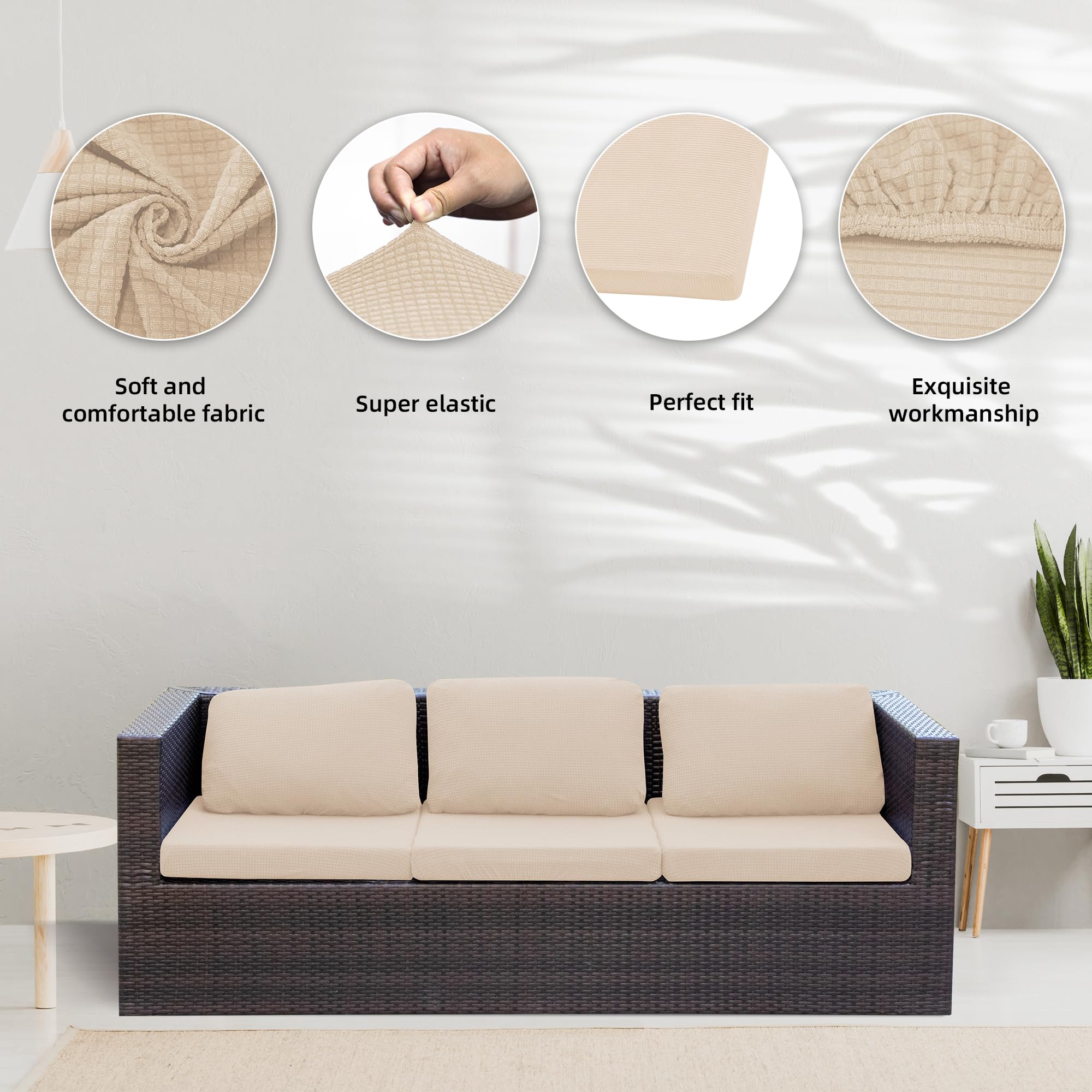 8 Piece Outdoor Cushion Covers, Patio Sofa Cushion Covers, Stretch Fit