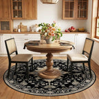 RELEANY Area Rugs 6ft Washable Non-Slip, Floral Vintage Distress Print Pattern Medallion Carpet for Living Room Bedroom Dining Room, Black Brown Neutral Dark Tan