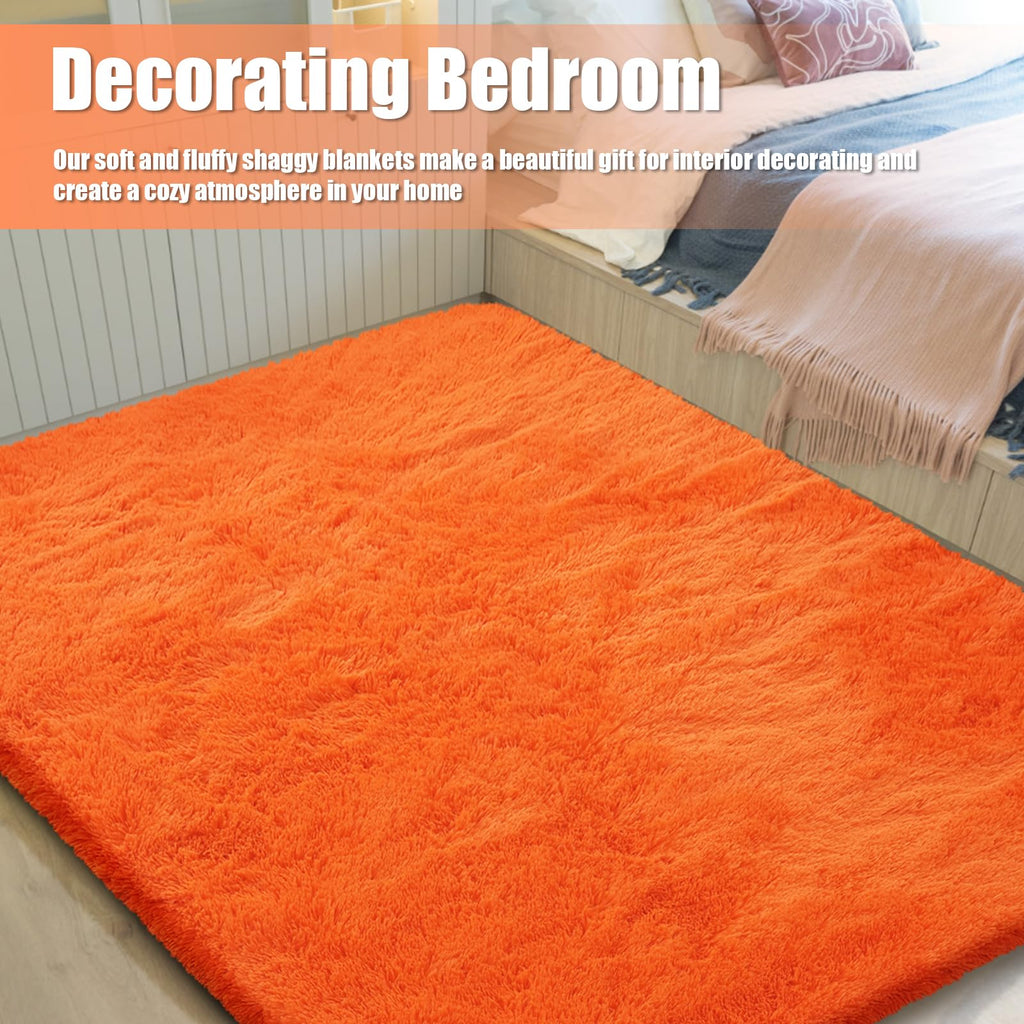 6x9 Fluffy Area Rug for Living Room,Large Shag Area Rugs for Bedroom,Orange