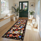Black/Brown Rug for Hallways Kitchen Rug 2x8, Non Slip Washable Rugs with Rubber Backing Soft Floral Carpet Runner for Hallways, Kitchen, Laundry, Bedroom, Bathroom (2 x 8, Black/Brown)