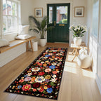 Babovid Black Brown Floral Hallway Runner Rug 2x8 for Bedroom Kitchen