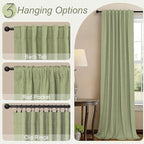 Light Sage Blackout Curtains for Bedroom Aesthetic 54 Inch Long 2 Panel Thermal Insulated Darkening Vintage Curtains for Small Window Short Length Classroom Playroom Linen Look Cottage Core Sage Green