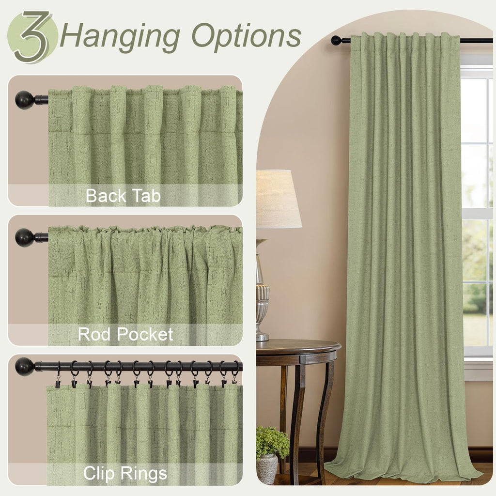 Light Sage Blackout Curtains for Bedroom Aesthetic 54 Inch Long 2 Panel Thermal Insulated Darkening Vintage Curtains for Small Window Short Length Classroom Playroom Linen Look Cottage Core Sage Green