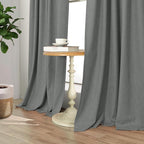 Gray Blackout Curtains 96 Inches Long 2 Panel Burg Linen Textured Charcoal Dark Grey Room Darkening Curtains for Bedroom Office Insulated Thermal Curtains for Summer Heat Light Blocking Divider Drapes