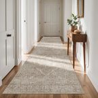4x12 Washable Hallway Runner Rug: Vintage Wide Low Pile Rugs NaturalBeige
