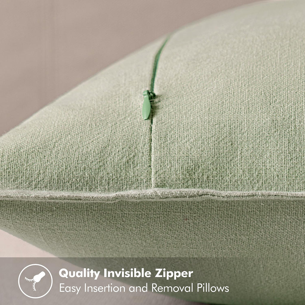 MIULEE Decorative Linen Euro Sham Pillow Covers 24x24 Light Green