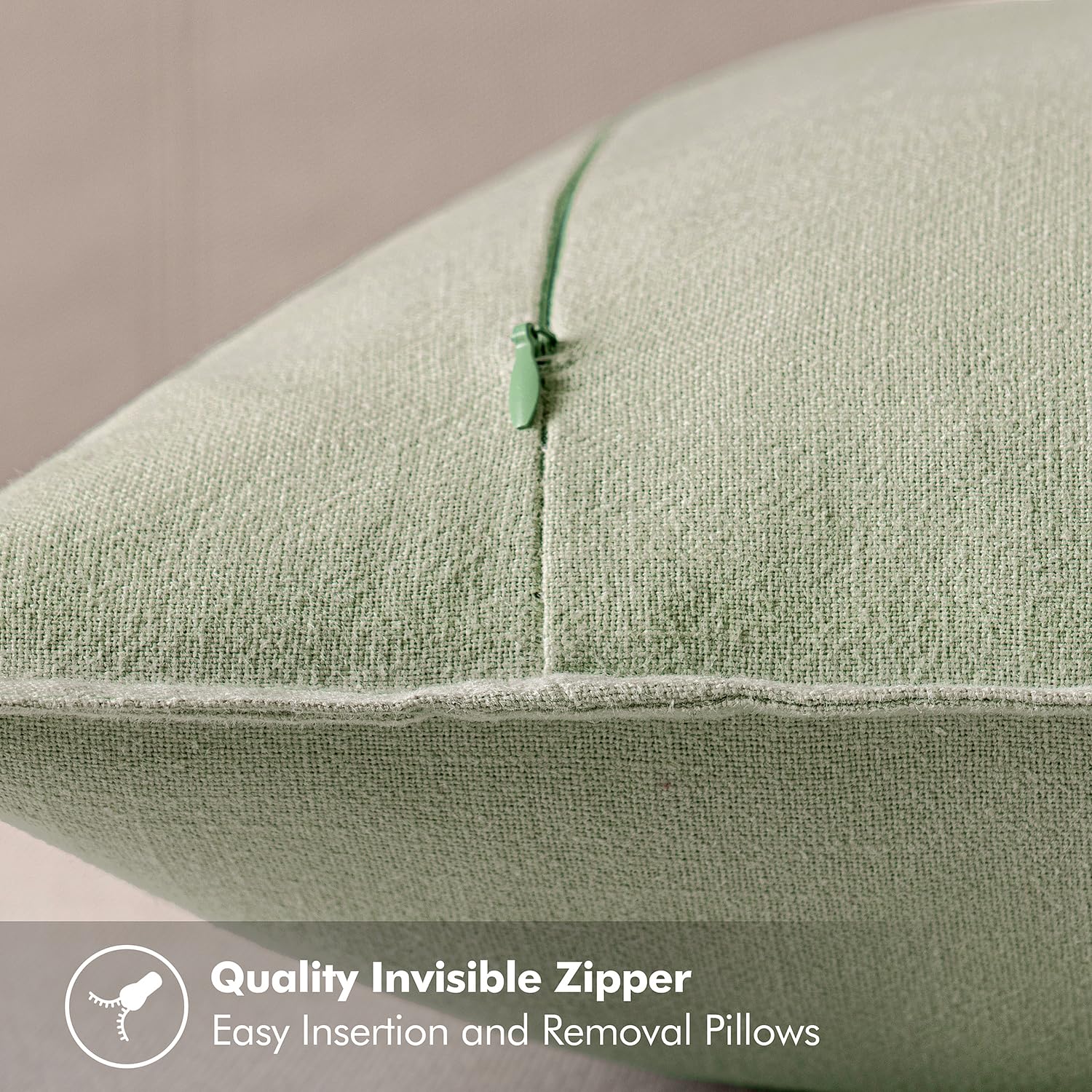 MIULEE Decorative Linen Euro Sham Pillow Covers 24x24 Light Green