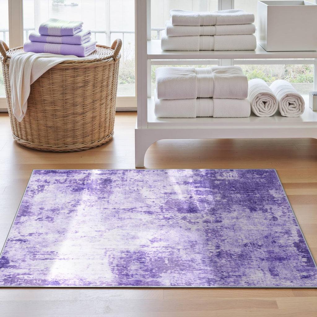 RELEANY Washable 2'x3' Abstract Area Rug for Living Room Purple