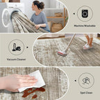 9x12 Area Rugs Washable Rug: Modern Abstract Living Room Rug Soft Anti-Skid Thin Carpet Indoor Floor Non-Shedding Carpets for Bedroom Dining Room Farmhouse Nursery Home Office Brown White