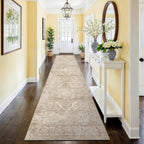 2'6"x12 Washable Runner Rug: Vintage Non-Slip Rug for Kitchen NaturalBeige