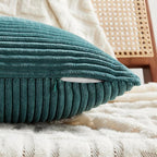 Fancy Homi 2 Packs Teal Long Lumbar Decorative Throw Pillow Covers 16x24 Inch for Couch Bed Sofa, Rustic Farmhouse Boho Home Decor, Soft Striped Corduroy Rectangle Accent Cushion Case 40x60 cm
