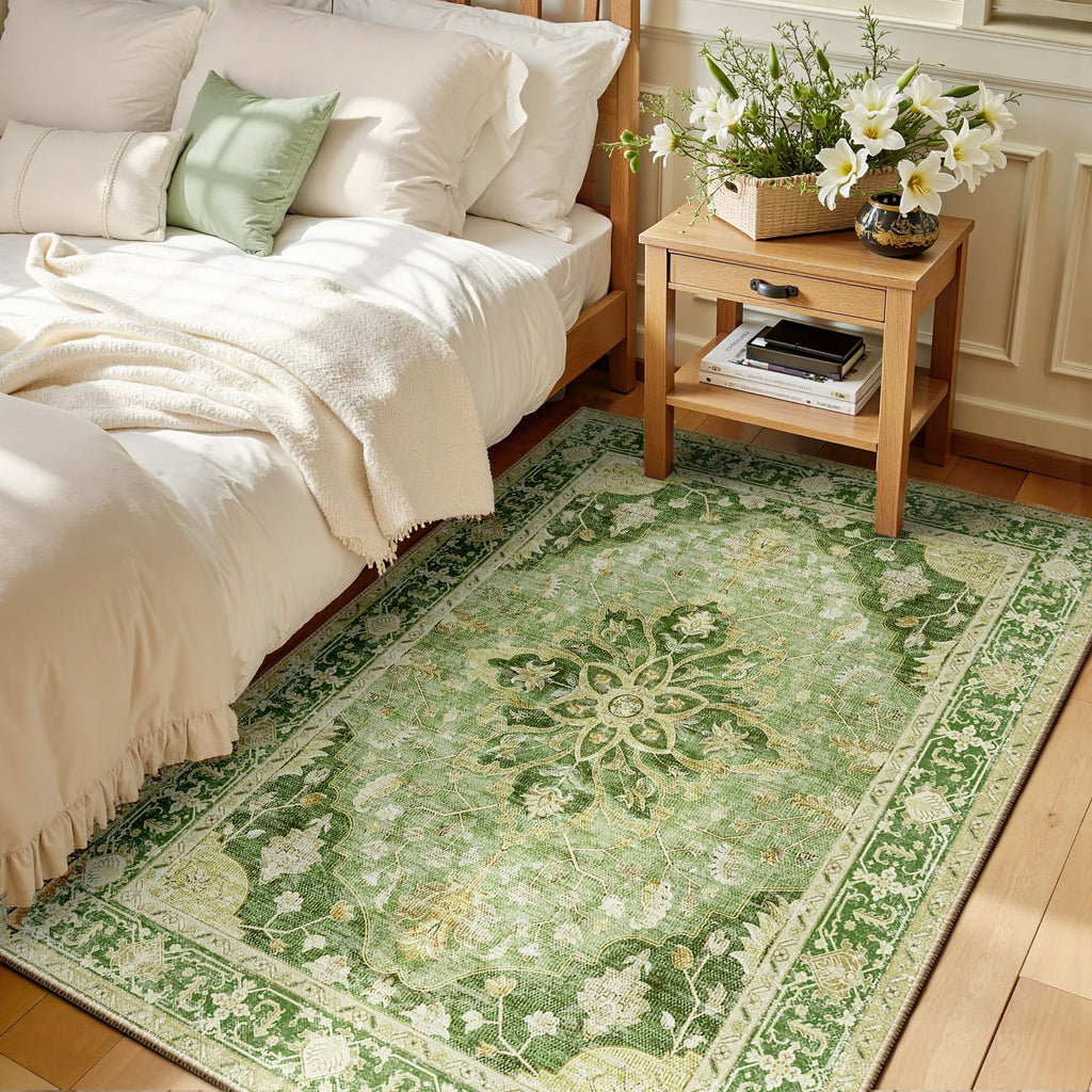 RELEANY Washable Area Rug, 3'x5', Green/Yellow
