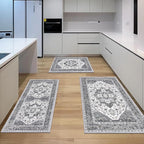 HEBE Boho Kitchen Rug Sets 3 Piece with Runner Non Slip Kitchen Rugs and Mats Washable Kitchen Mats for Floor Thick Kitchen Floor Mat Carpet Runner Rugs for Hallway Laundry Holiday Decor