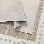 Boho Blackout Curtains 90 Inches Long Brown Linen Blend 2 Panels with Tassels and Cotton Embroidery, Farmhouse Vintage Rustic Rod Pocket Drapes for Living Room or Bedroom