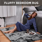 Ophanie Tie-Dyed Black&Grey Area Rugs for Bedroom Living Room, Fluffy Shag Fuzzy Carpet, Plush Shaggy Rug, 4x6 Indoor Carpet for Kids Boys Dorm Home Decor Aesthetic, Nursery