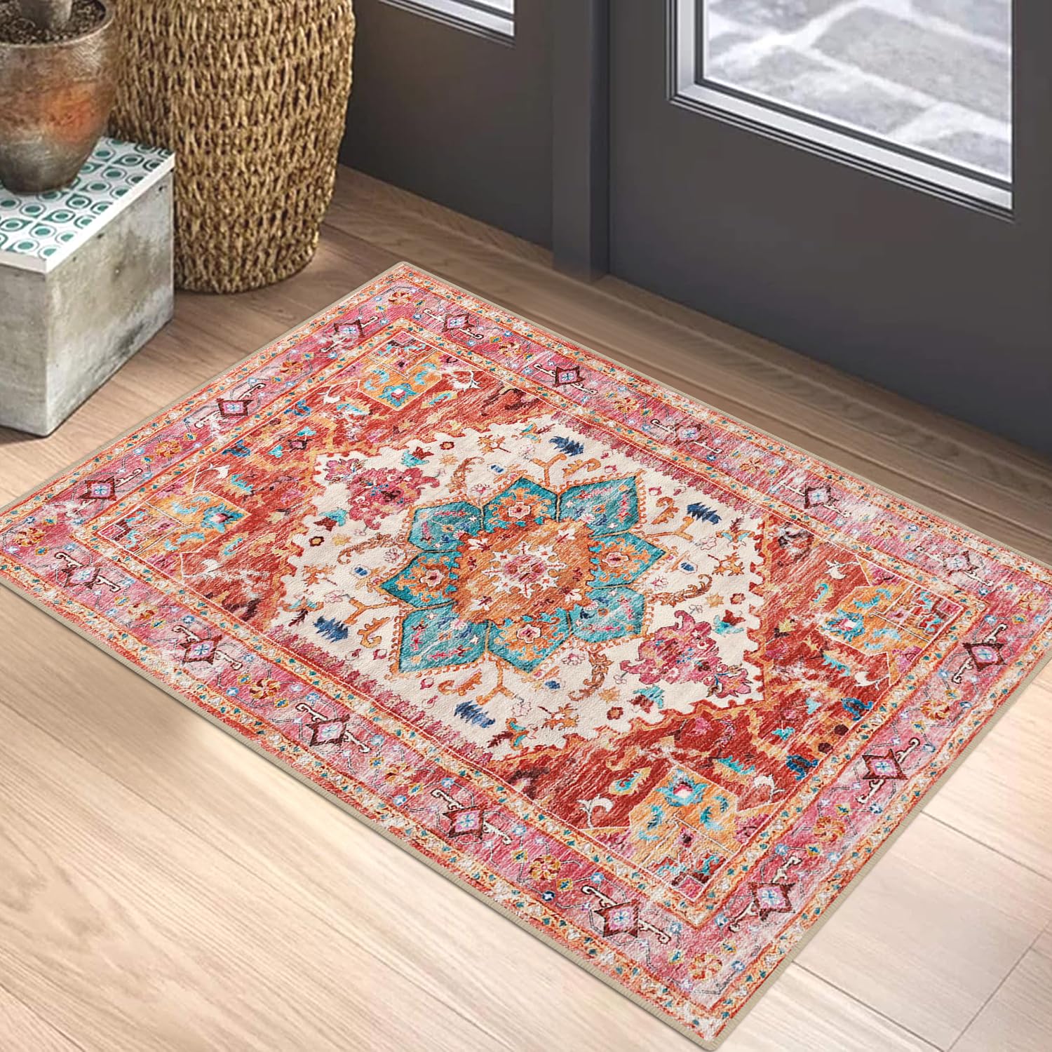 Yamaziot Washable Area Rug, 2x3 Small Boho Vintage Entryway Non-Slip Rug