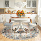 Area Rugs 6ft Washable Non-Slip, Floral Vintage Distress Print Pattern Medallion Carpet for Living Room Bedroom Dining Room, Beige Navy Blue Orange Colorful