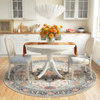 RELEANY Washable Area Rug, Round 6ft, Beige/Blue/Orange