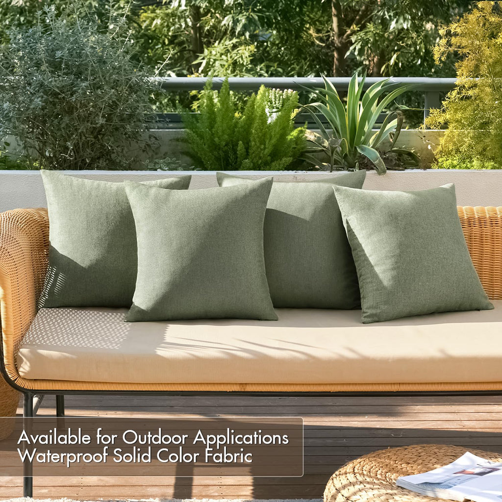 MIULEE Pack of 4 Decorative Outdoor Throw Pillow Covers Linen Waterproof Pillow Covers Summer Farmhouse Cushion Cases for Patio Garden Tent Balcony Couch Sofa 16x16 Inch Gray Green