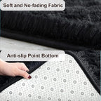 TWINNIS Super Soft Shaggy Runner Rugs Fluffy Carpets, 2x6 Feet, Indoor Modern Plush Area Rugs for Hallway Living Room Bedroom Kitchen Entryway, Upgrade Anti-Skid Rectangular Fuzzy Rug, Black