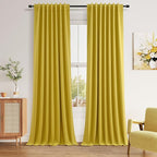 Guken 100% Blackout Curtains 108 Inch Length 2 Panels Set for Living Room Bedroom Back Tab Thermal Insulated Black Out Linen Drapes Room Darkening Celery Yellow,52x108
