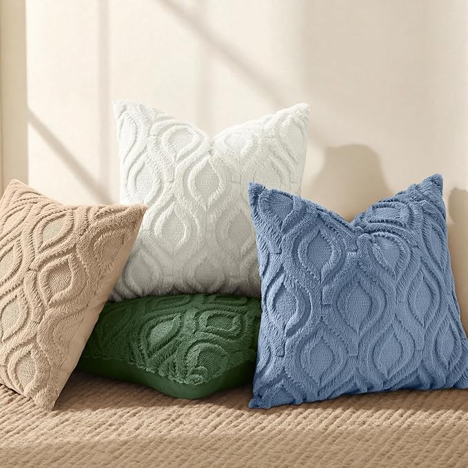 decorUhome Throw Pillow Covers 26x26 Inch Set of 2, Soft Plush Faux Wool Light Khaki Solid Couch Pillow Covers, Accent Euro Sham Farmhouse Neutral Square Pillow Cases for Sofa Bed Living Room