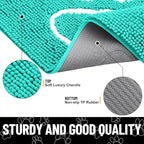 Smiry Dog Door Mat for Muddy Paws, Absorbent Dirt Trapper Non Slip Quick Dry Washable Chenille Mat for Mud Dogs, Entry Rug for Indoor and Outdoor (24x16 Inches, Turquoise and White)
