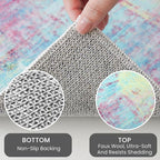 IOHOUZE Abstract Area Rugs 6x9 Ft Washable Rugs for Living Room, Non Slip Dining Room Rug, Printed Faux Wool Rugs for Bedroom, Floor Carpet for Office Nursery Playroom, Pink Teal