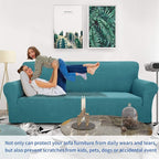 ZNSAYOTX 1 Piece Jacquard Couch Covers for 3 Cushion Couch Living Room High Stretch Sofa Cover Pets Dogs Friendly Anti Slip Thickened Slipcovers Furniture Protector (Sofa, Peacock Blue)