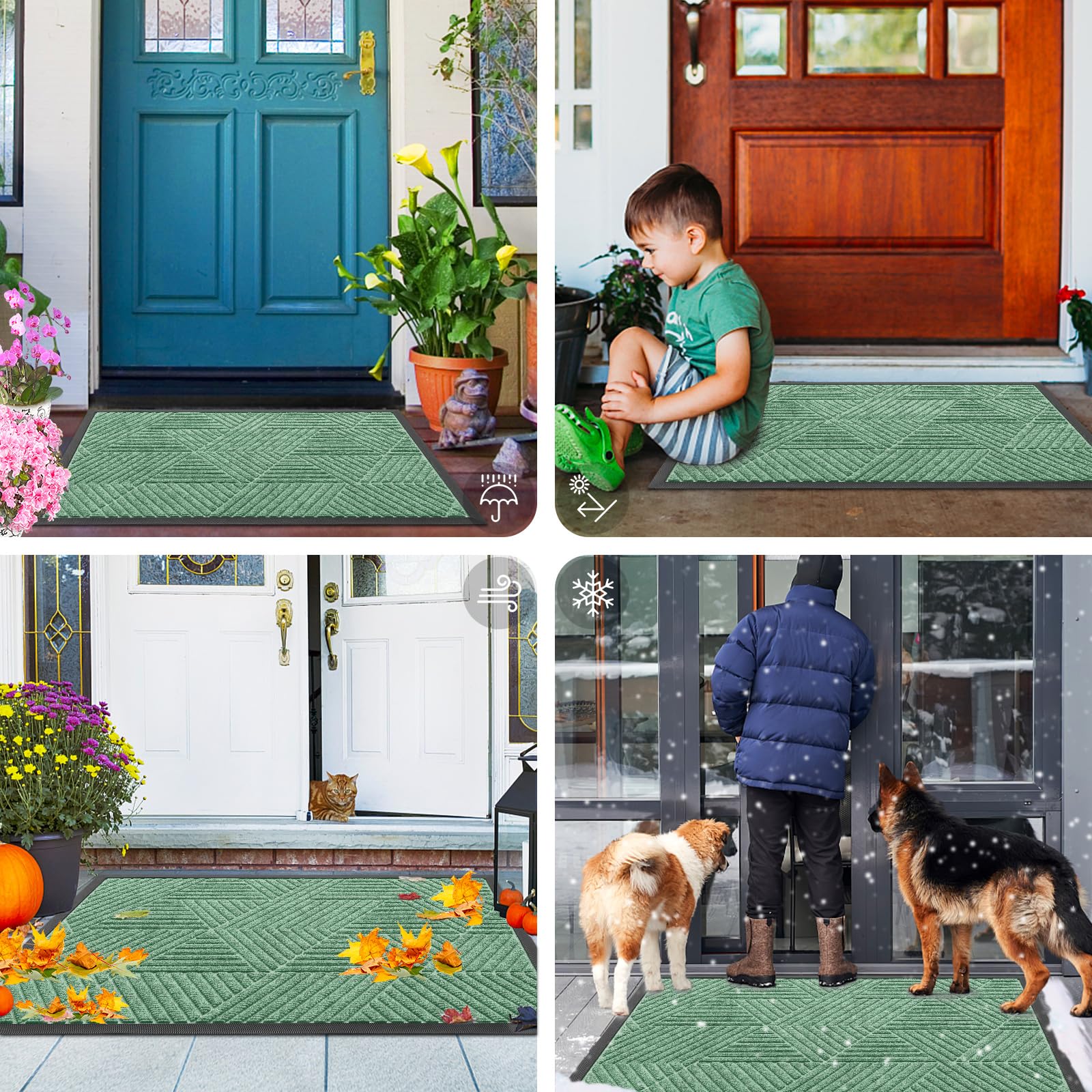 Smiry Front Door Mat Outside Entrance, Low Profile Rubber Doormat, 29.5x17