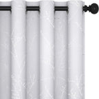 Deconovo Greyish White Curtains, Room Darkening Curtain, Thermal Insulated Soundproof Drapes, Silver Branch Print, 52 x 72 Inch Long, Grommet Window Panels for Living Room Bedroom Nursery, Set of 2