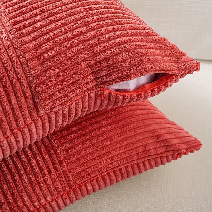 Fancy Homi 2 Packs Red Decorative Throw Pillow Covers 20x20 Inch for Living Room Couch Bed Sofa, Holiday Christmas Home Decor Gift, Soft Corss Corduroy Patchwork Accent Square Cushion Case 50x50 cm